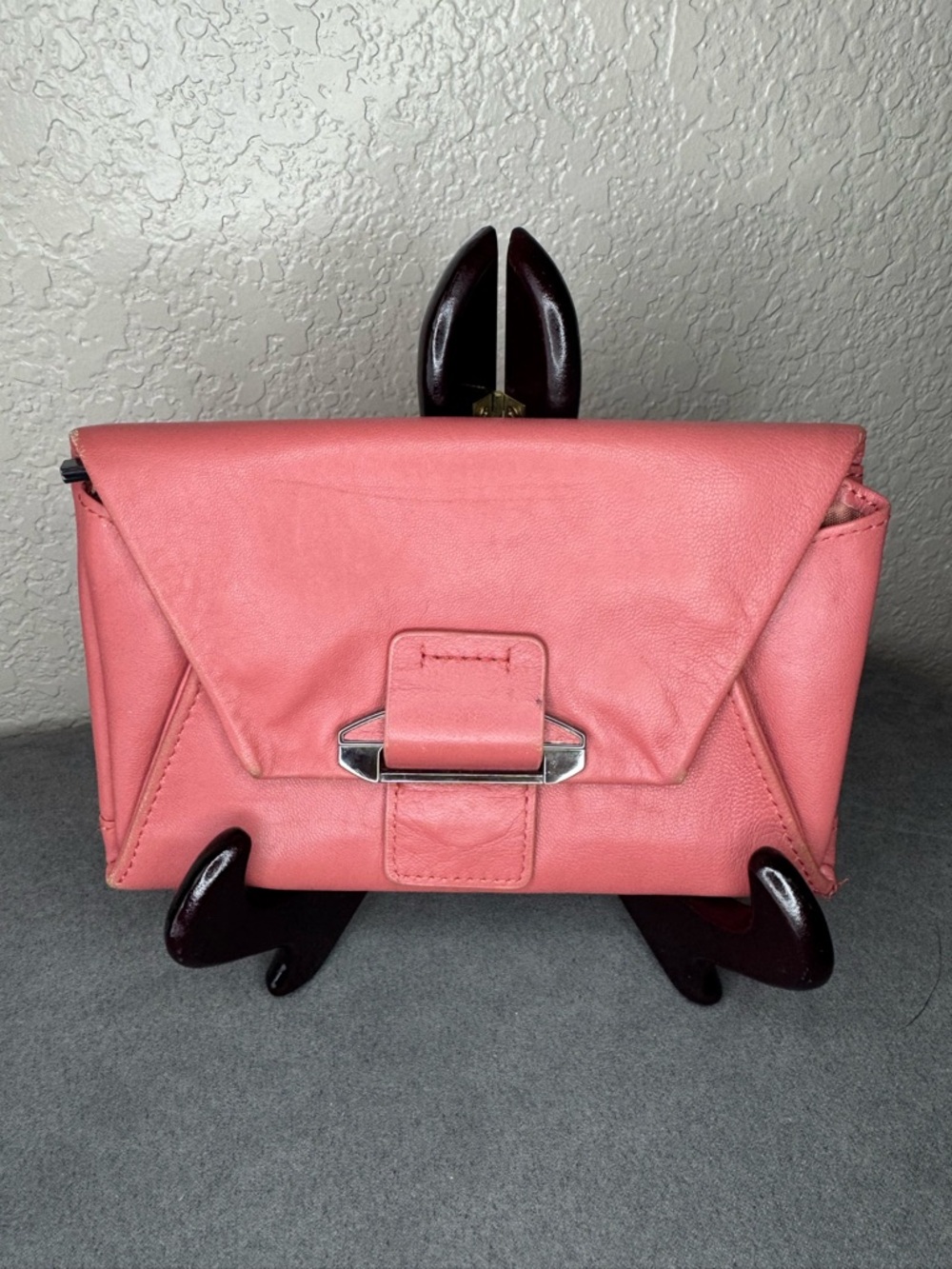 Kooba Coral Pink Leather Wallet Clutch Foldover Magnetic Closure Organizer